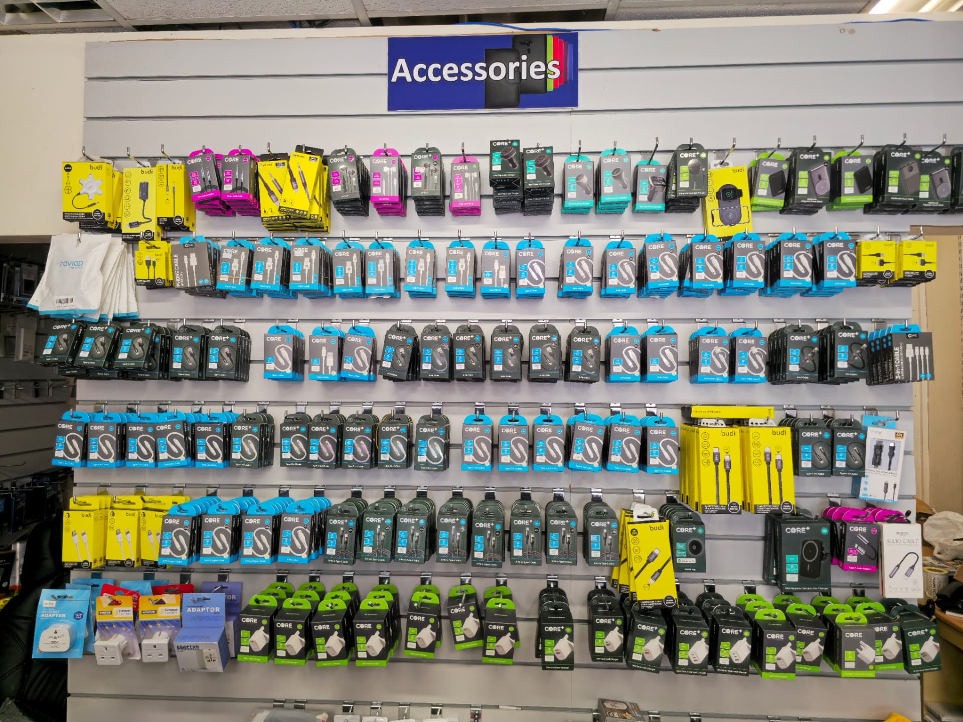Chargers, cables and accessories in store
